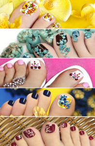 Collage of colorful pedicure.
